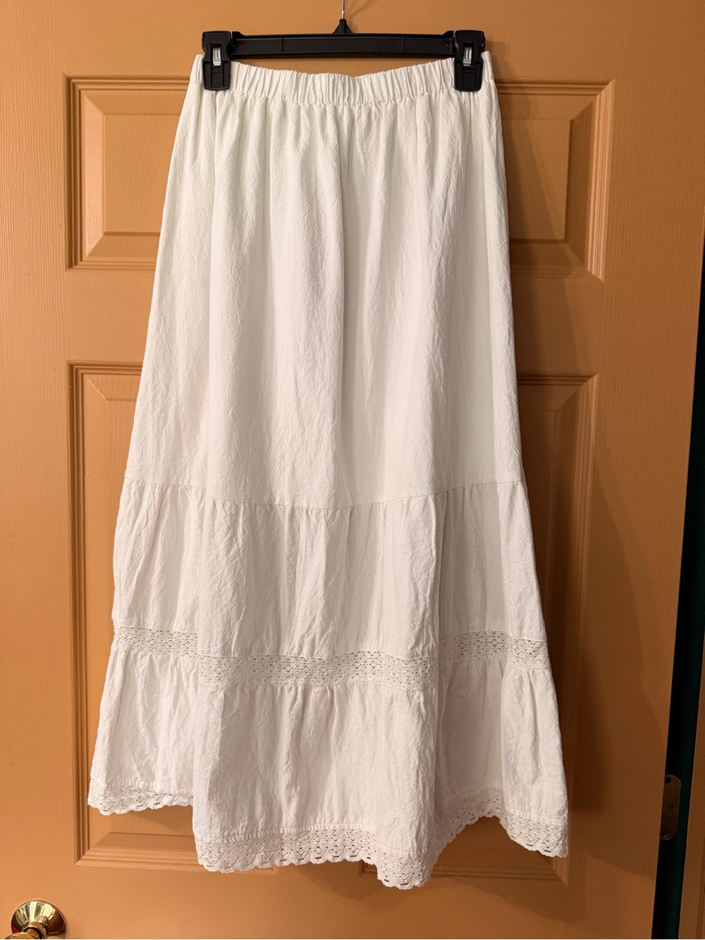 Cider White Tiered Maxi Skirt with Crochet Detail